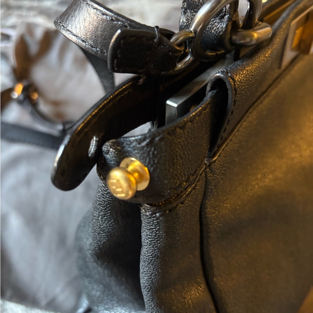 EUC Fendi Goatskin Zucca iconic Peekaboo Satchel - Black with two tone hardware - Picture 3 of 13
